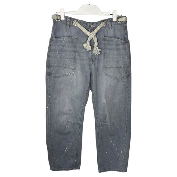 We The Free Women's Barrel Jeans 27 Moxie Gray Pull On Low Slung Paint Splatter - Picture 2 of 10